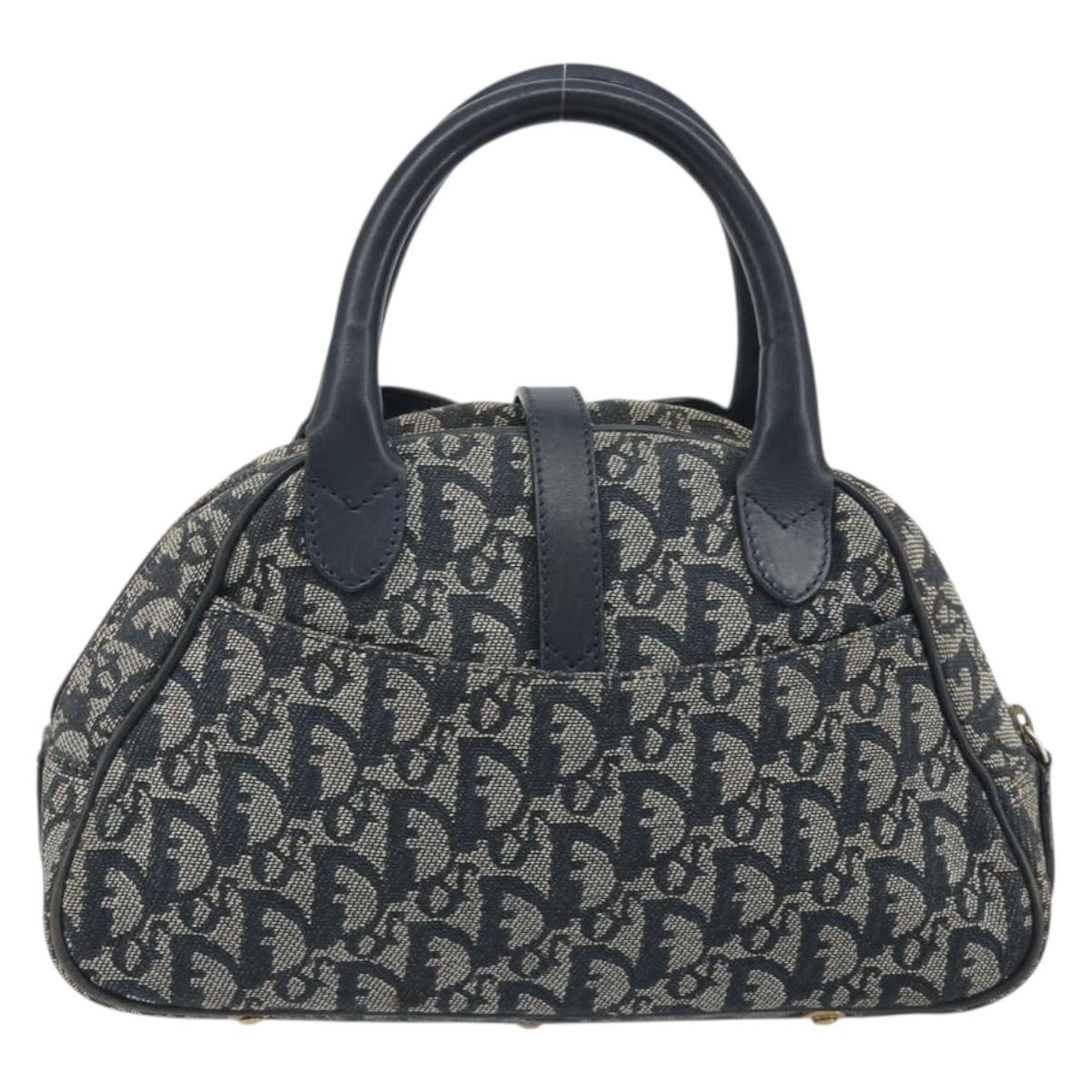 Christian Dior Trotter Canvas Double saddle Hand Bag Navy Gold Auth 191979V