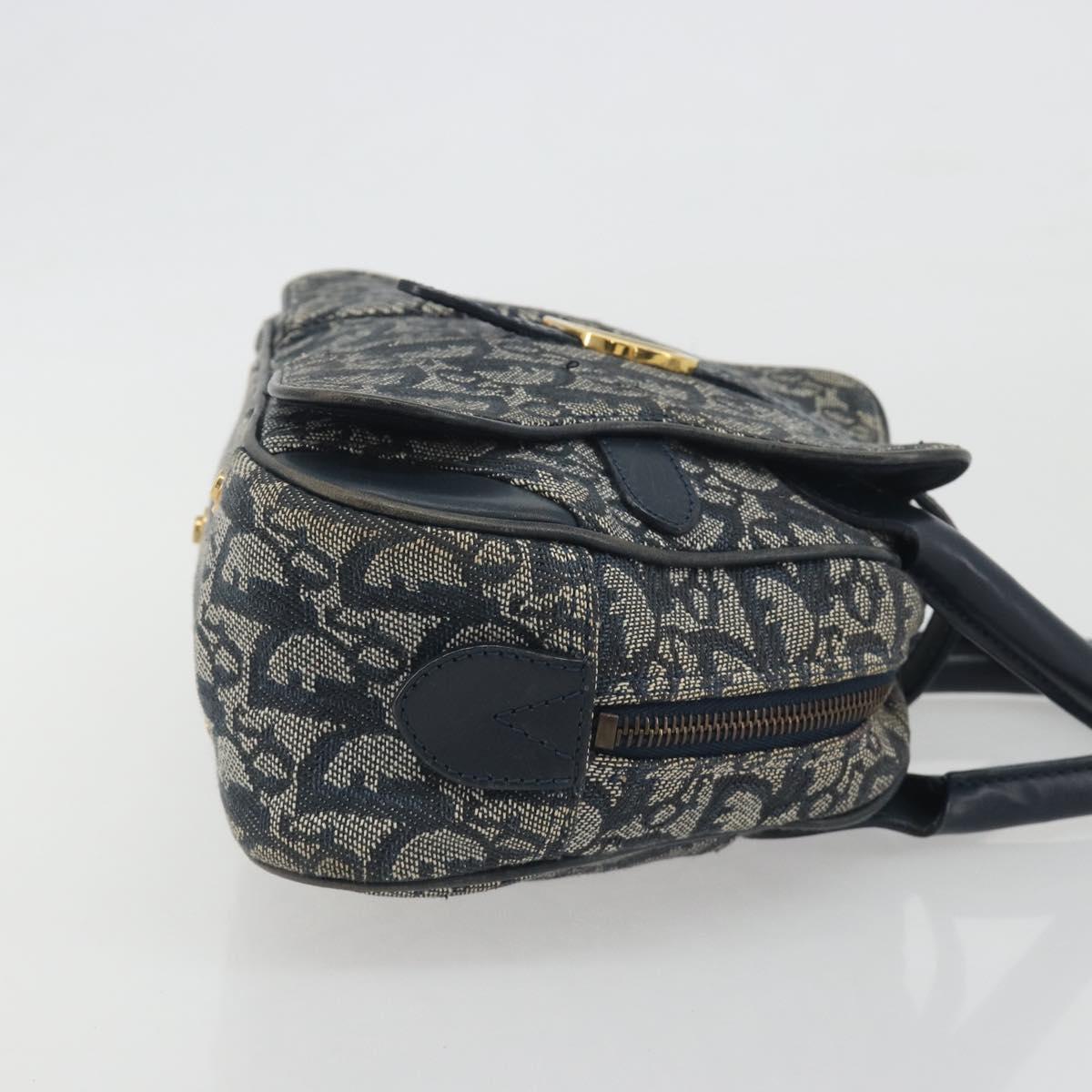 Christian Dior Trotter Canvas Double saddle Hand Bag Navy Gold Auth 191979V