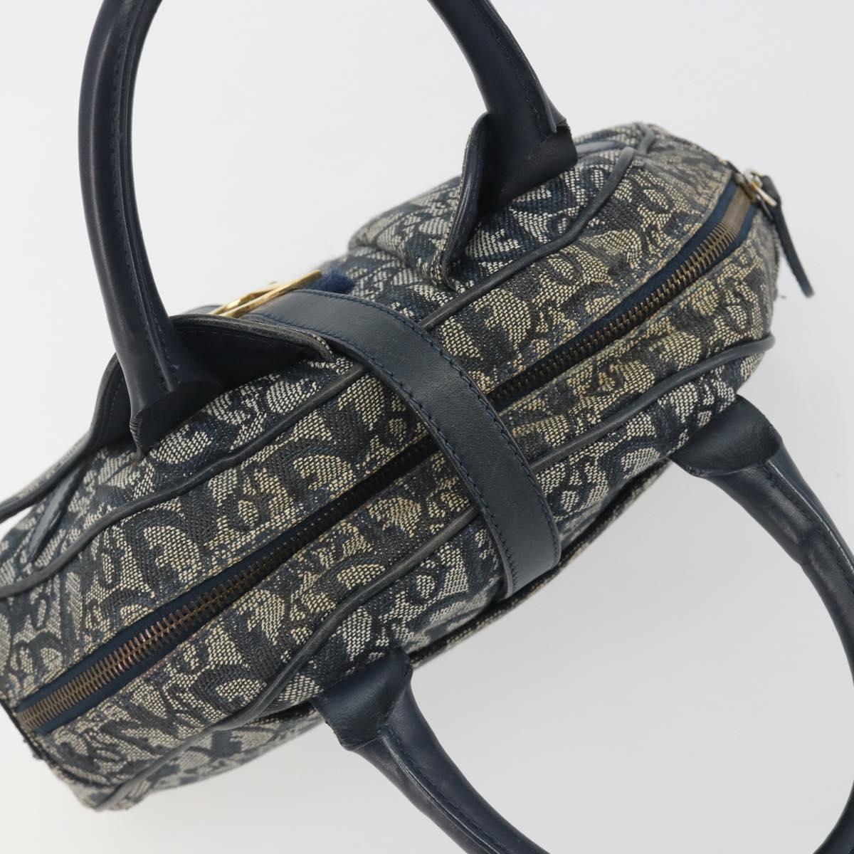 Christian Dior Trotter Canvas Double saddle Hand Bag Navy Gold Auth 191979V