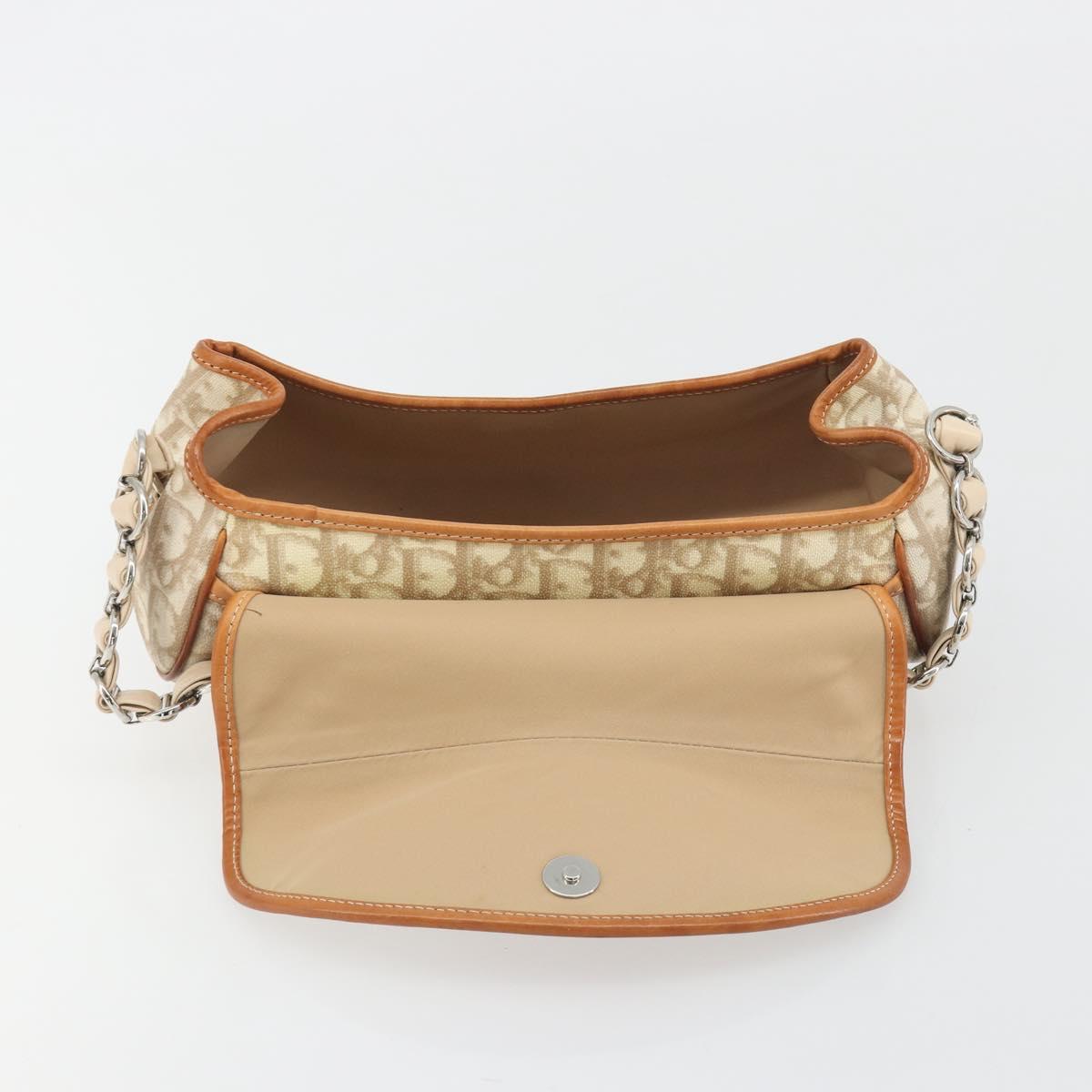 Christian Dior Trotter Canvas Romantic Chain Bag PVC Beige Silver Auth 191980V