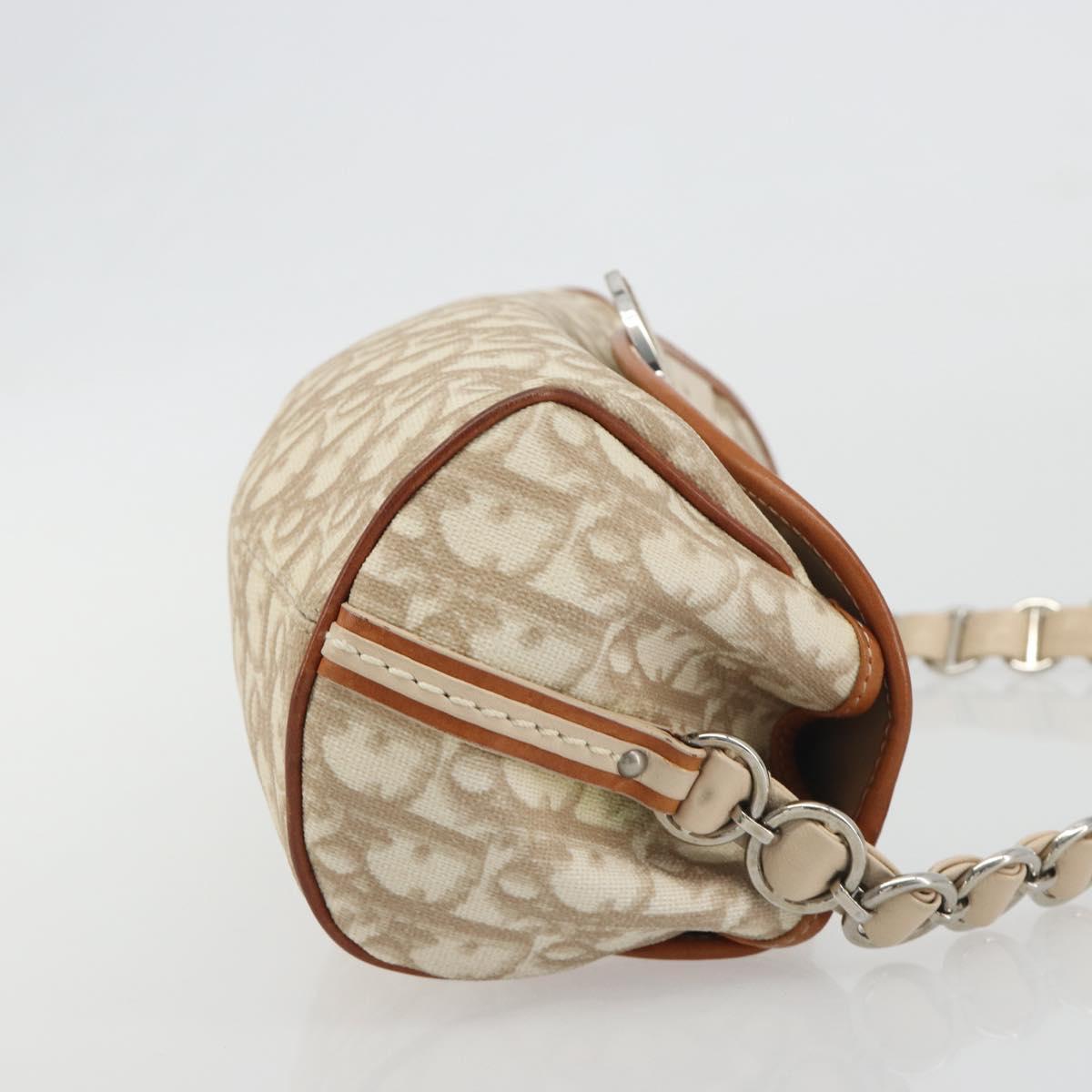 Christian Dior Trotter Canvas Romantic Chain Bag PVC Beige Silver Auth 191980V