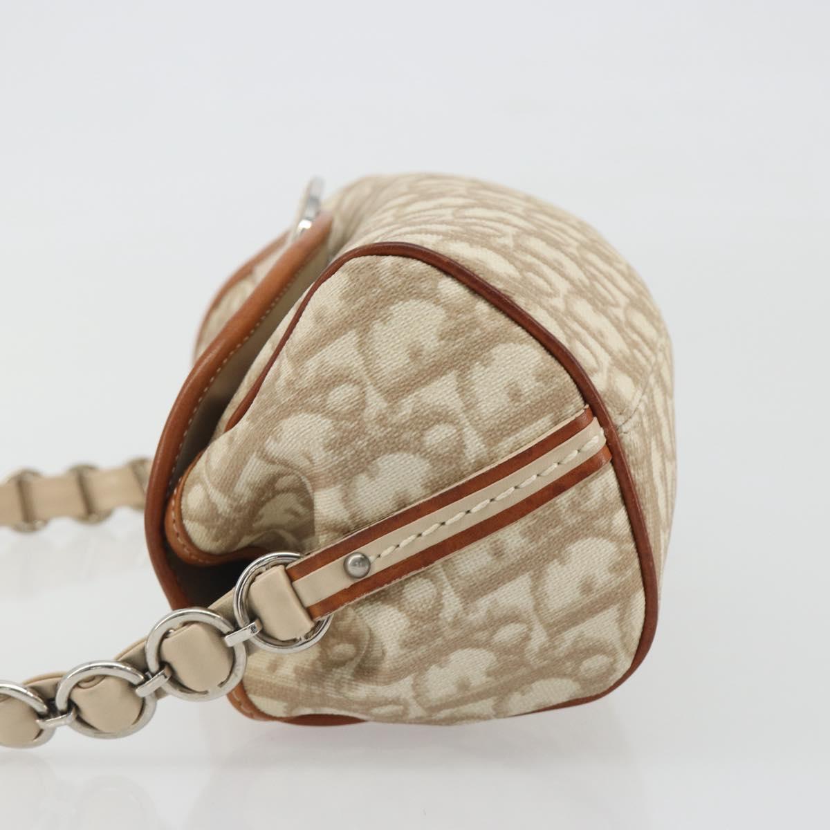 Christian Dior Trotter Canvas Romantic Chain Bag PVC Beige Silver Auth 191980V