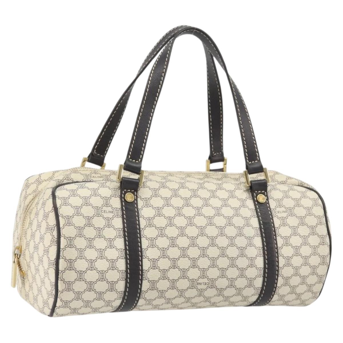 CELINE Macadam Canvas Hand Bag PVC Leather Ivory Gold Auth 191981A