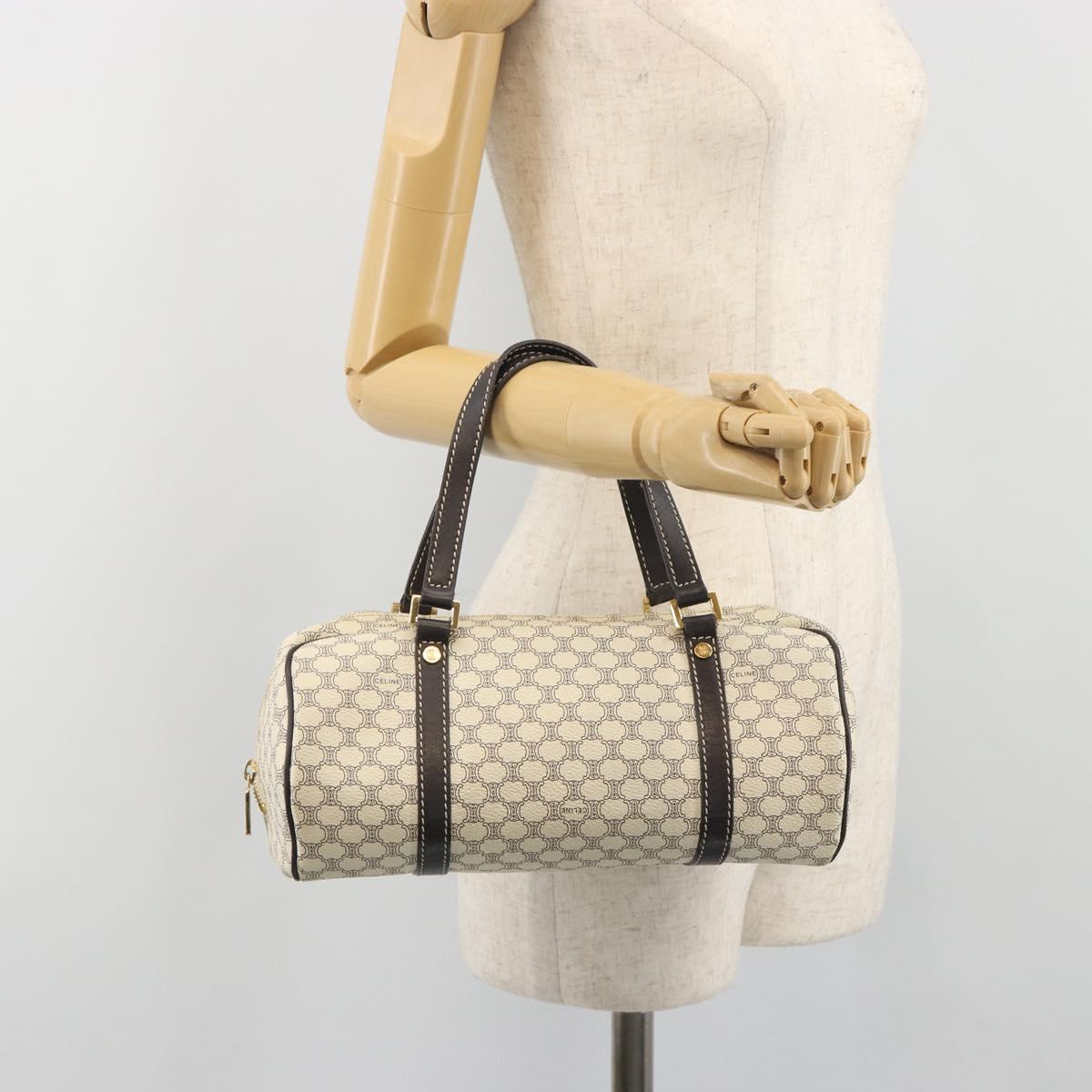 CELINE Macadam Canvas Hand Bag PVC Leather Ivory Gold Auth 191981A