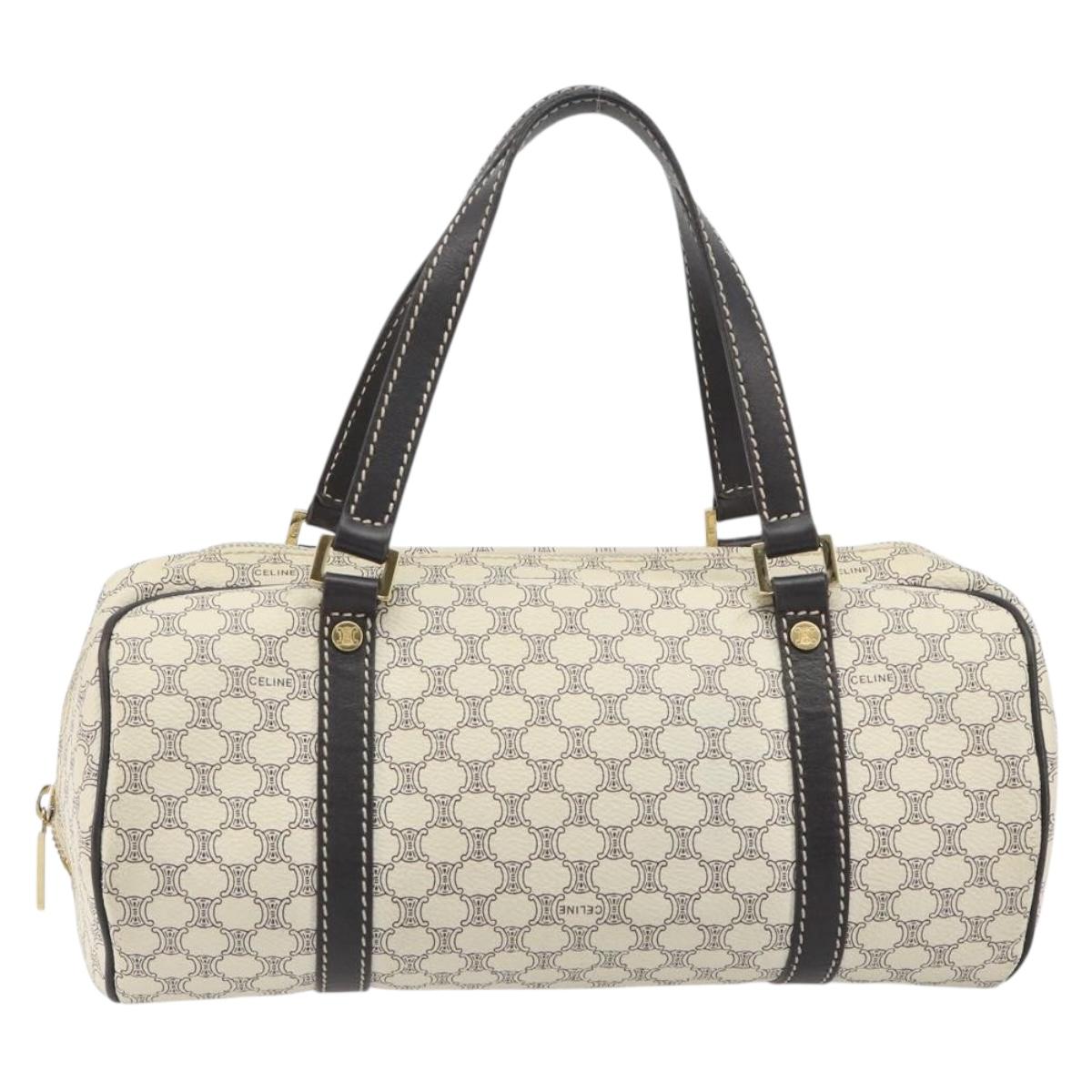 CELINE Macadam Canvas Hand Bag PVC Leather Ivory Gold Auth 191981A