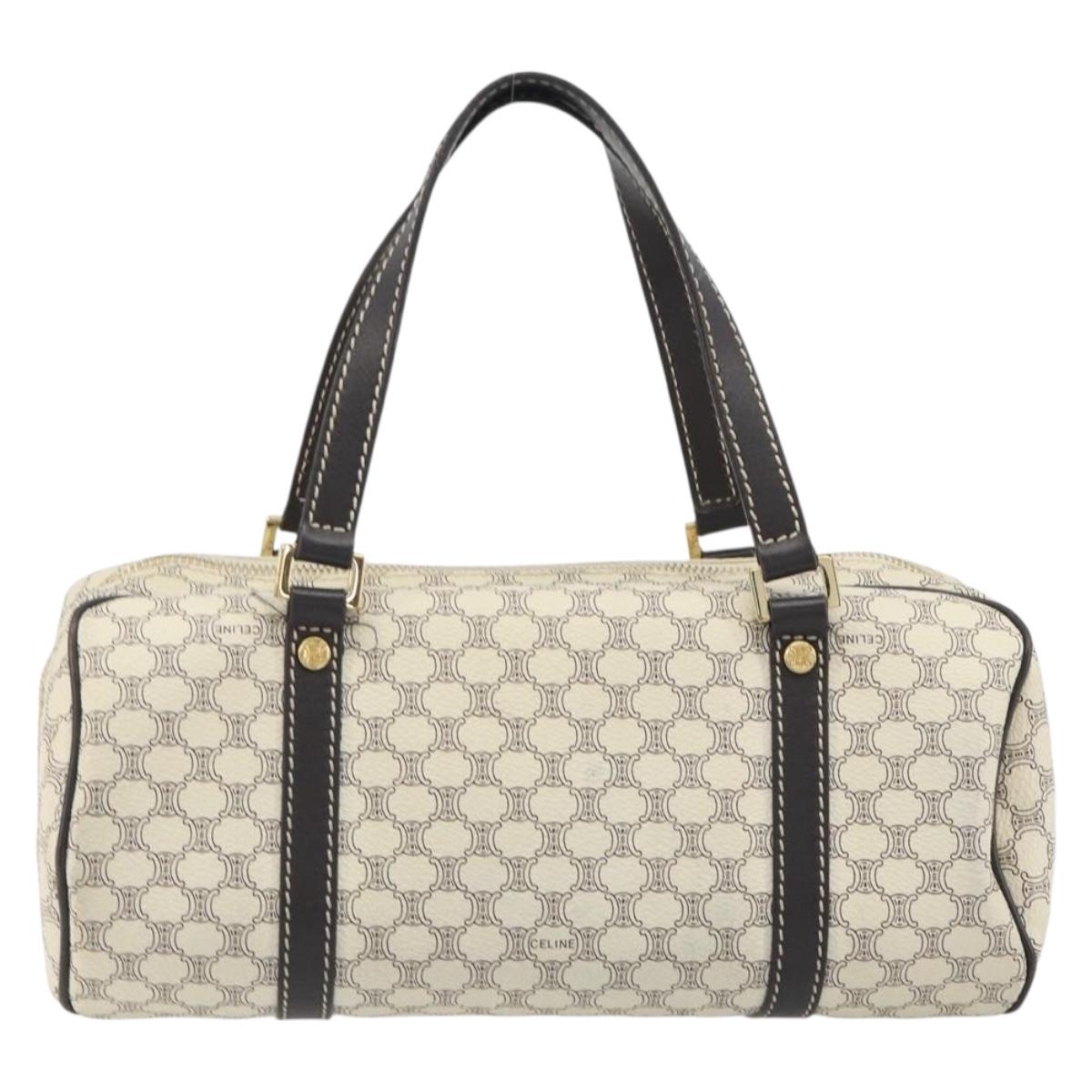 CELINE Macadam Canvas Hand Bag PVC Leather Ivory Gold Auth 191981A