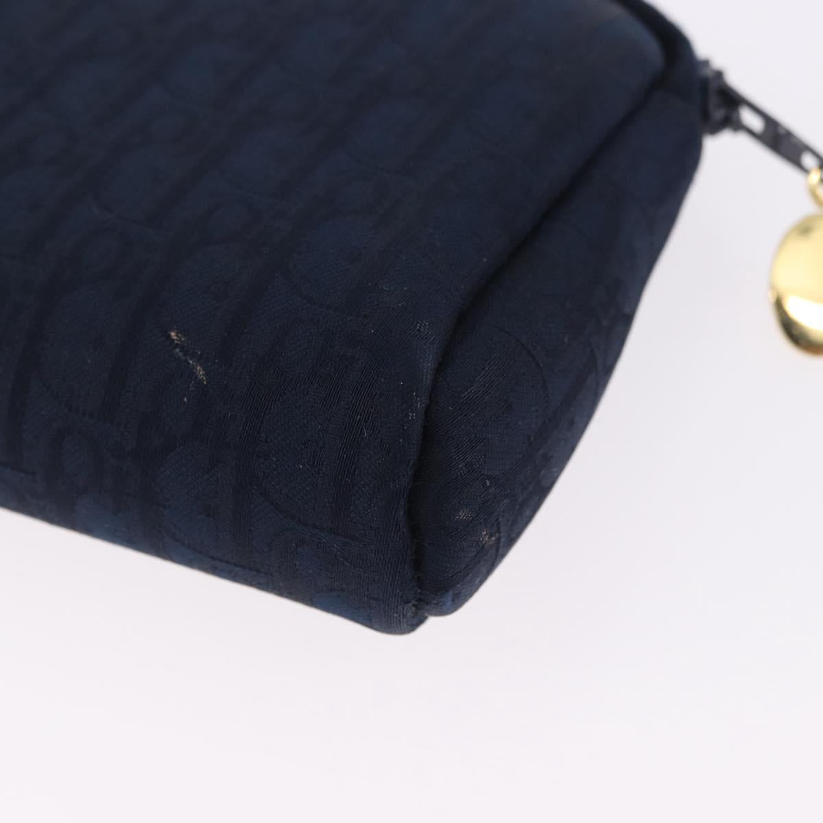 Christian Dior Trotter Canvas Pouch Navy Gold Auth 191983A