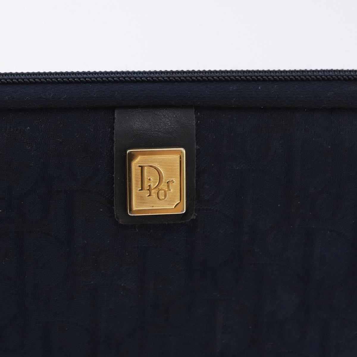 Christian Dior Trotter Canvas Pouch Navy Gold Auth 191983A