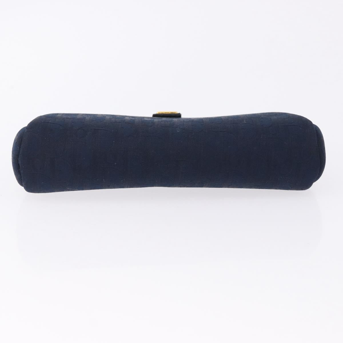 Christian Dior Trotter Canvas Pouch Navy Gold Auth 191983A