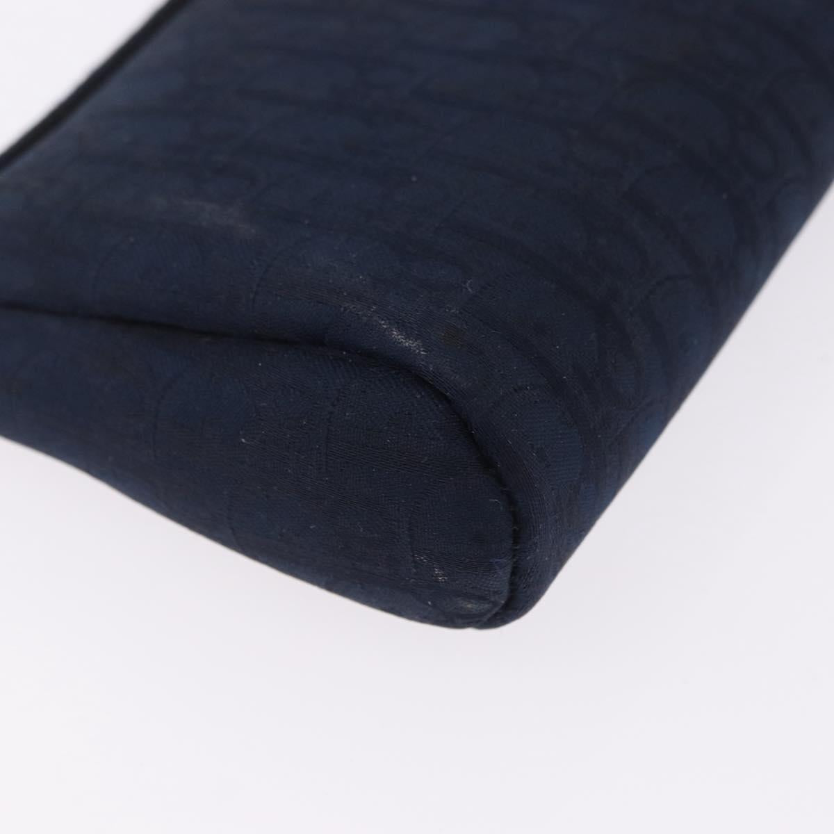 Christian Dior Trotter Canvas Pouch Navy Gold Auth 191983A