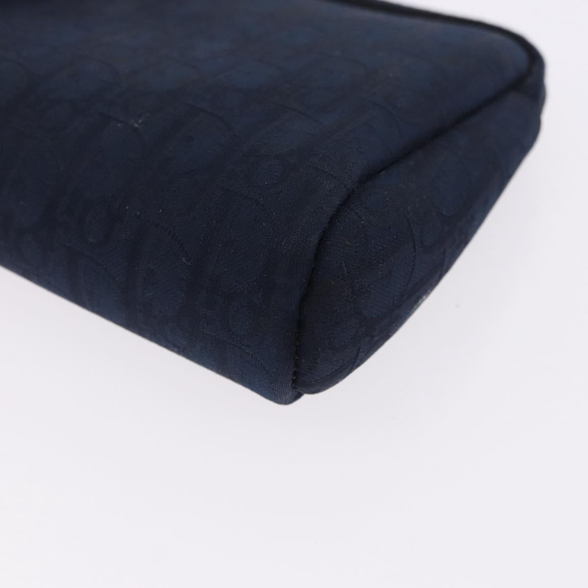 Christian Dior Trotter Canvas Pouch Navy Gold Auth 191983A