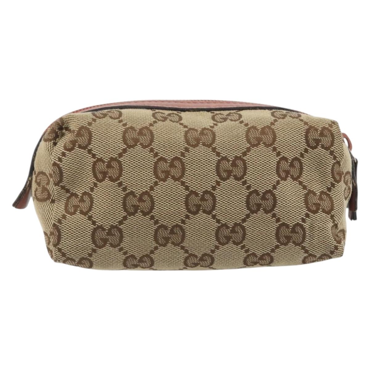 GUCCI GG Canvas Pouch Beige Silver 245947 Auth 191986