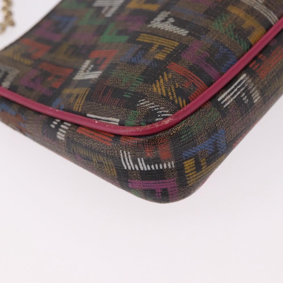 FENDI Chain Zucchino Canvas Shoulder Bag PVC Multicolor Gold Auth 192014