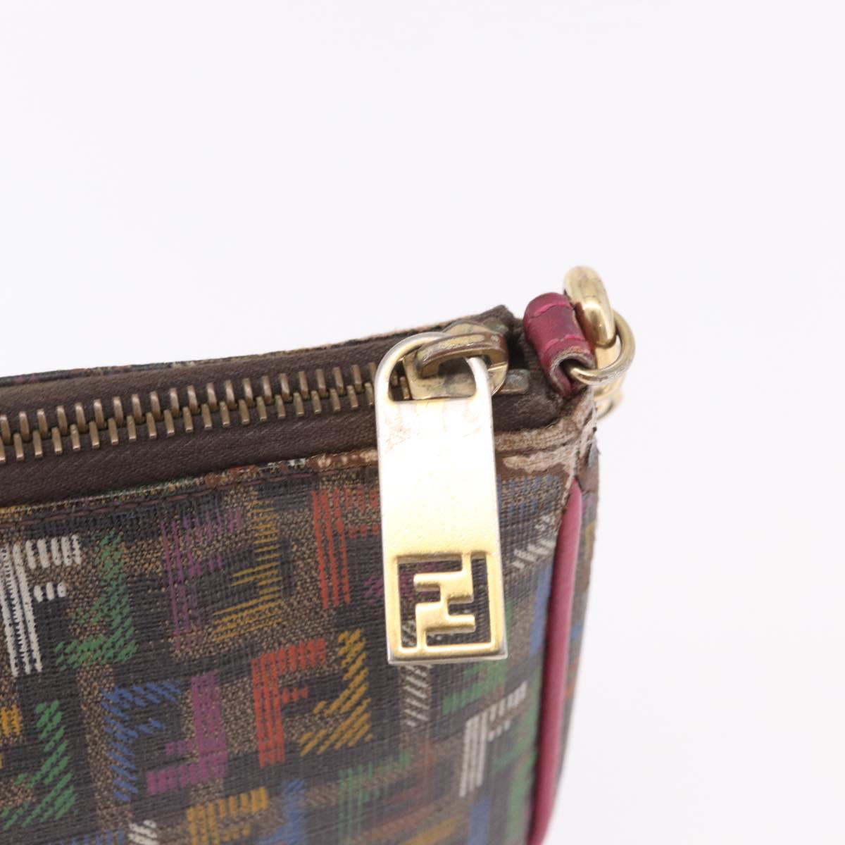 FENDI Chain Zucchino Canvas Shoulder Bag PVC Multicolor Gold Auth 192014