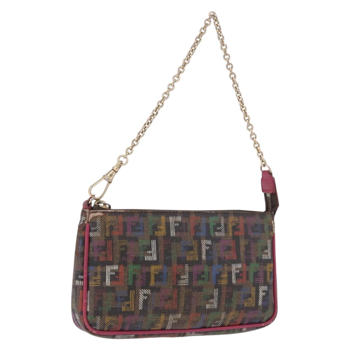 FENDI Chain Zucchino Canvas Shoulder Bag PVC Multicolor Gold Auth 192014