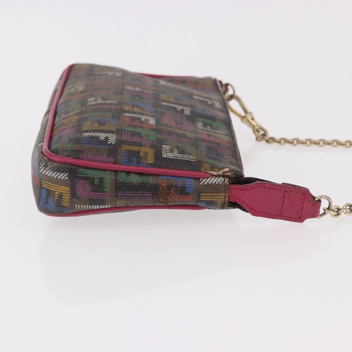 FENDI Chain Zucchino Canvas Shoulder Bag PVC Multicolor Gold Auth 192014