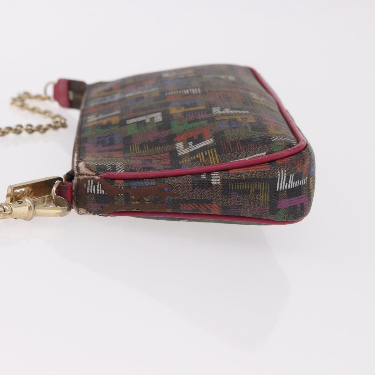 FENDI Chain Zucchino Canvas Shoulder Bag PVC Multicolor Gold Auth 192014