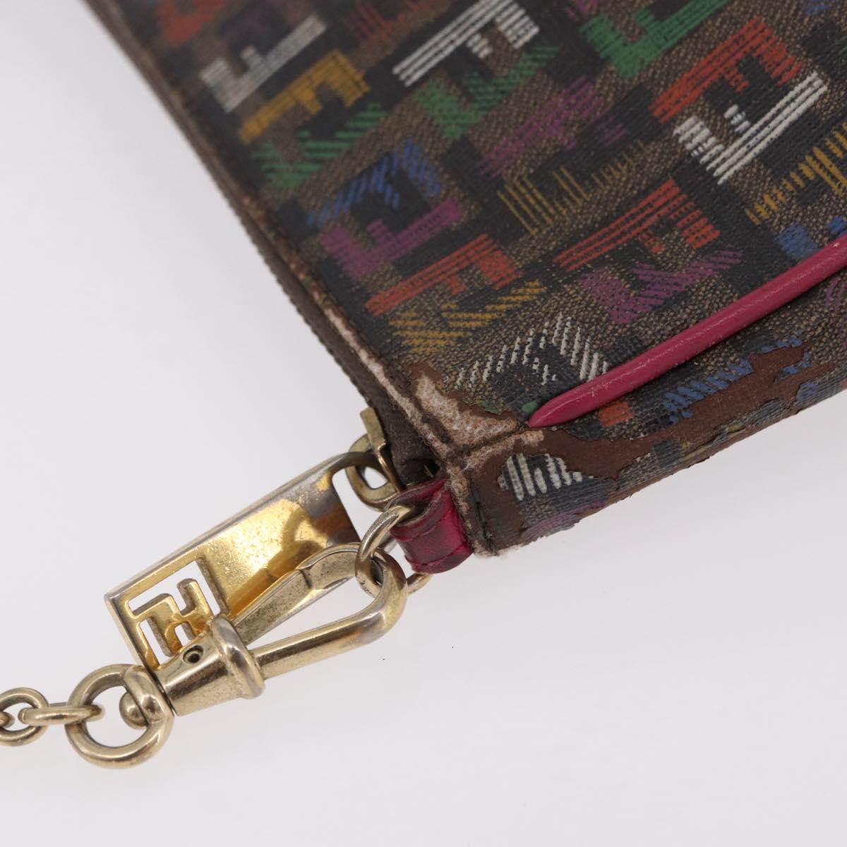 FENDI Chain Zucchino Canvas Shoulder Bag PVC Multicolor Gold Auth 192014