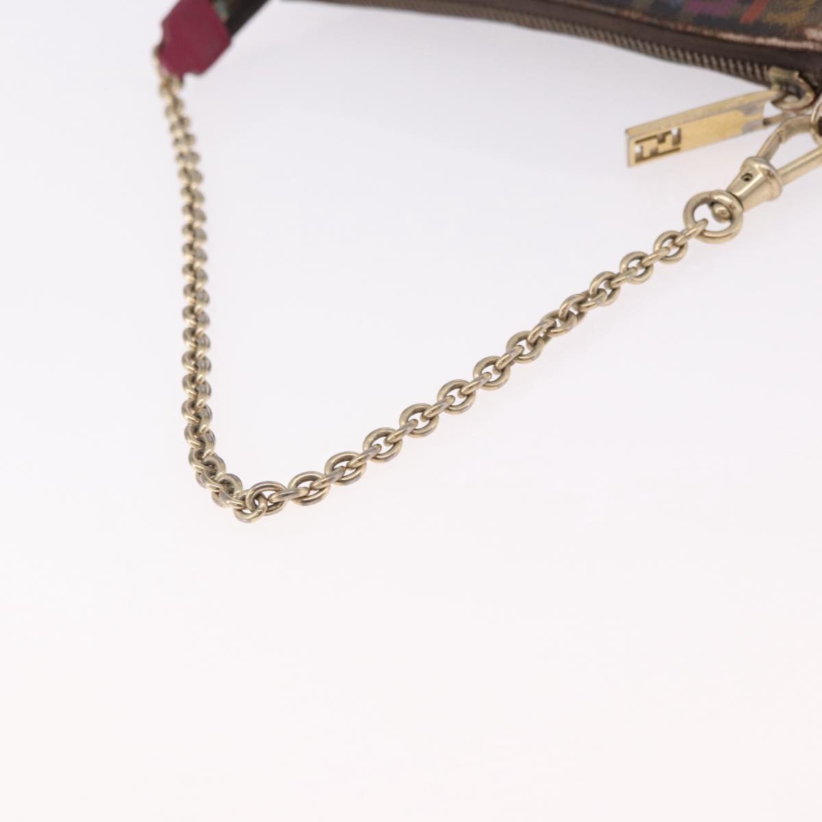 FENDI Chain Zucchino Canvas Shoulder Bag PVC Multicolor Gold Auth 192014
