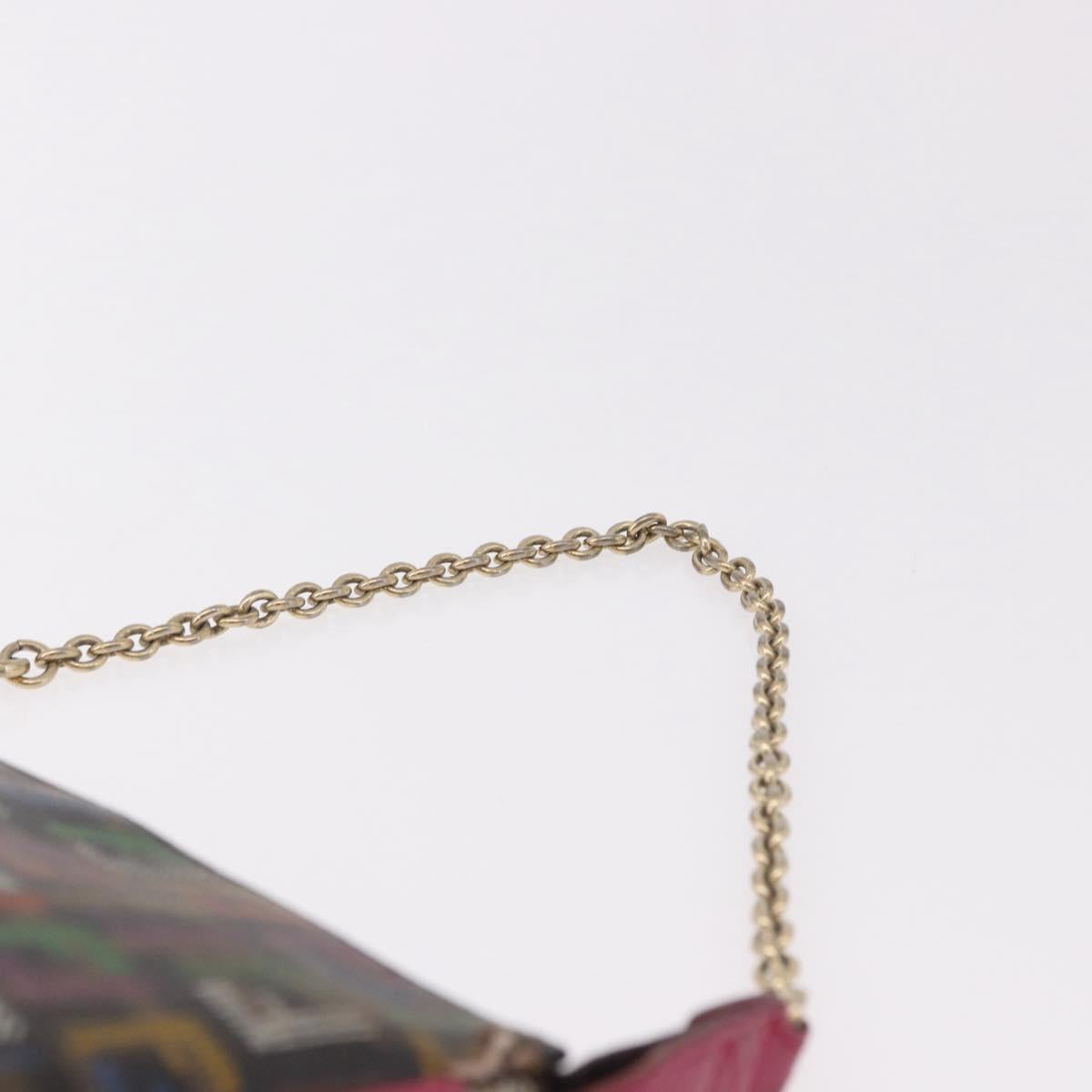 FENDI Chain Zucchino Canvas Shoulder Bag PVC Multicolor Gold Auth 192014