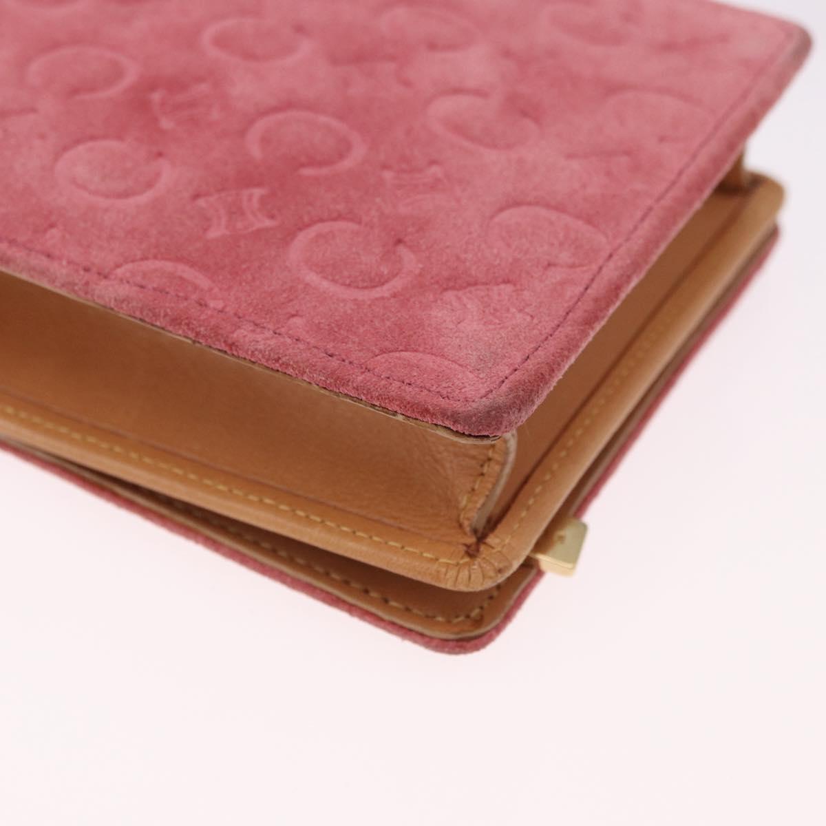 CELINE C Macadam Canvas Shoulder Wallet Suede Pink Gold Auth 192028A