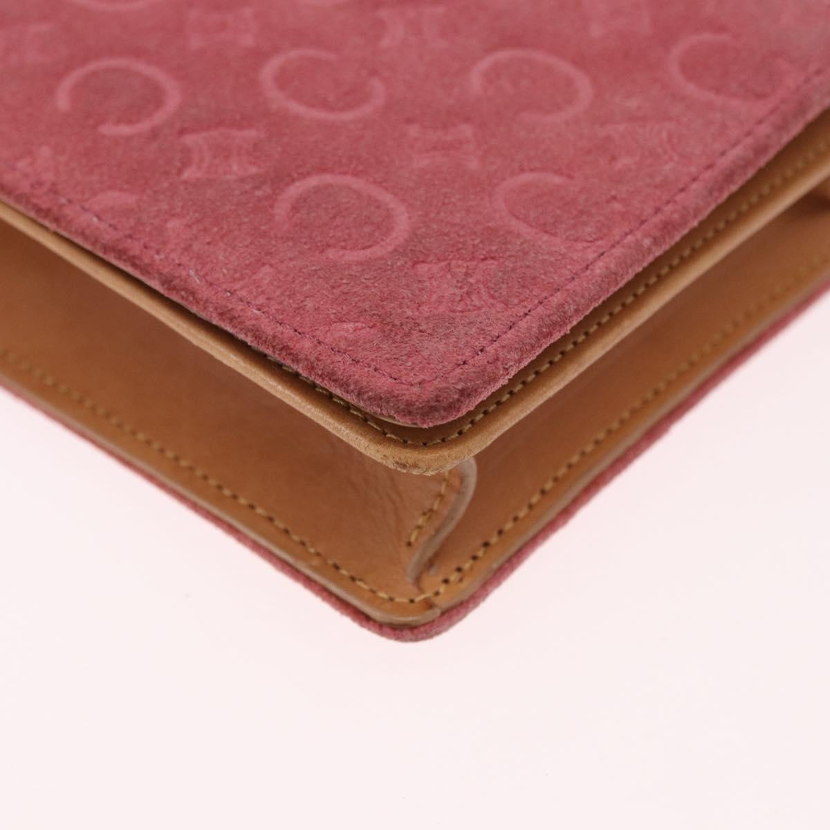 CELINE C Macadam Canvas Shoulder Wallet Suede Pink Gold Auth 192028A