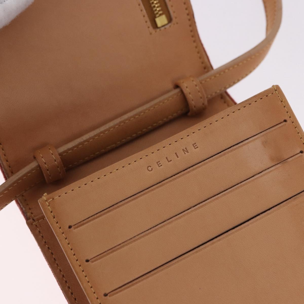 CELINE C Macadam Canvas Shoulder Wallet Suede Pink Gold Auth 192028A