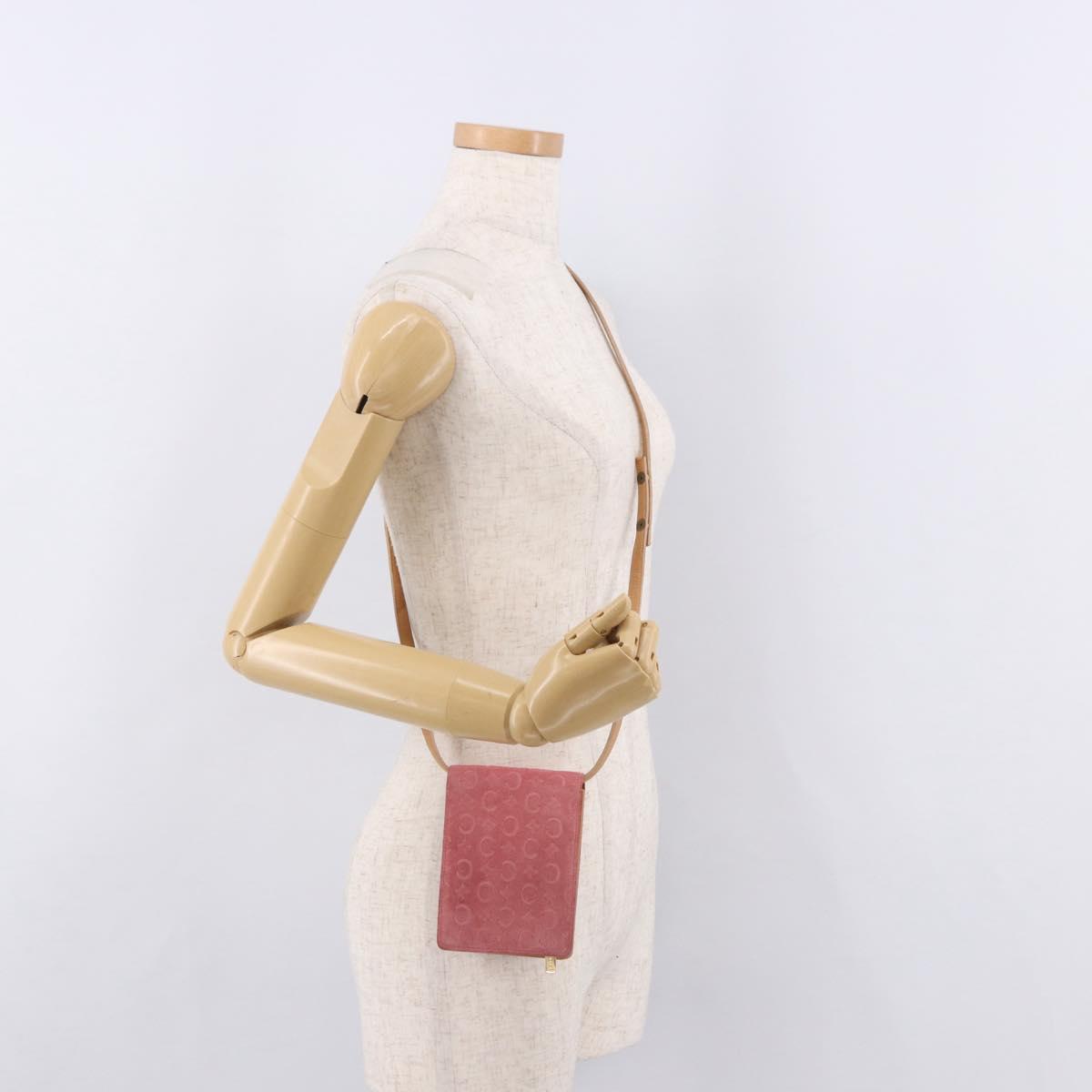 CELINE C Macadam Canvas Shoulder Wallet Suede Pink Gold Auth 192028A