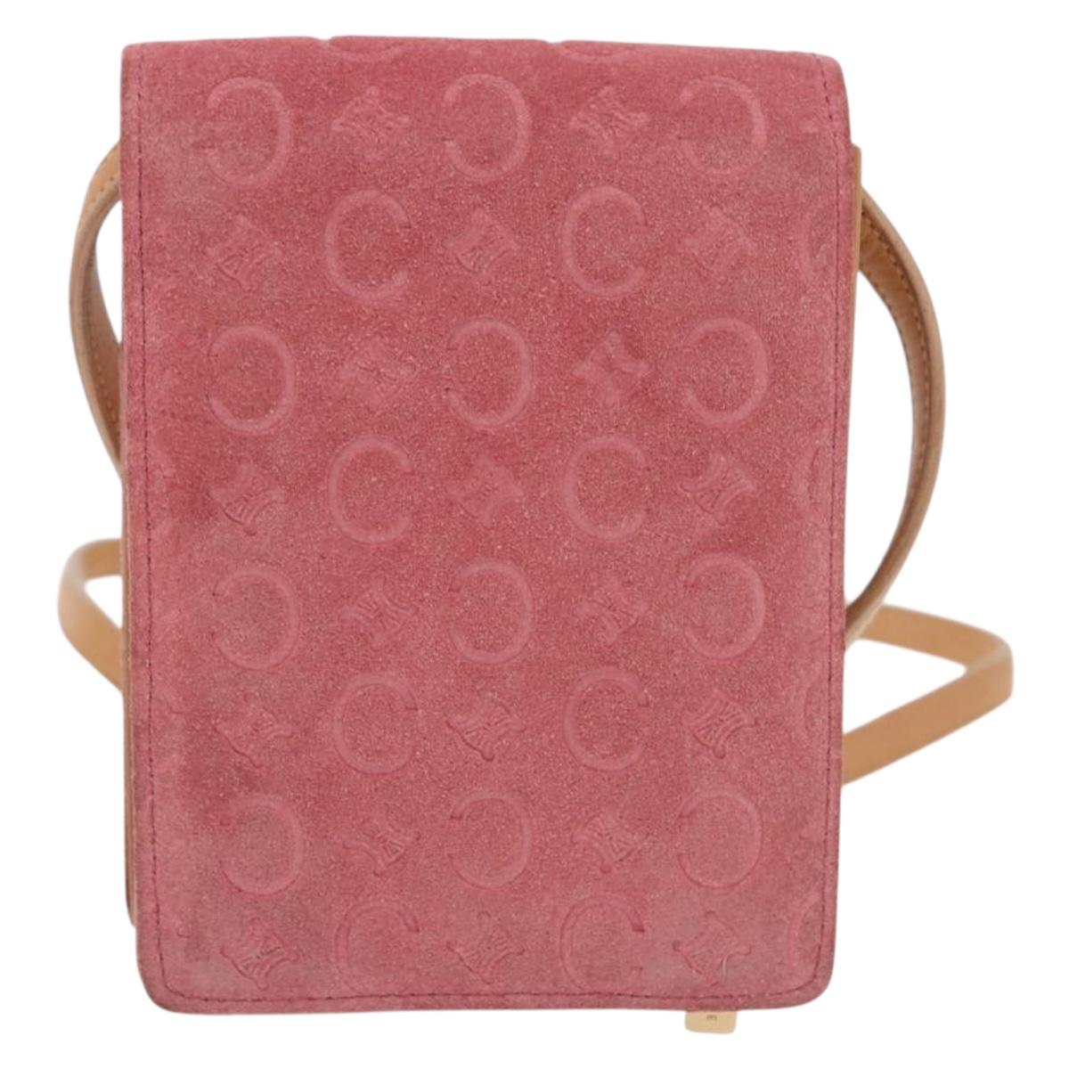 CELINE C Macadam Canvas Shoulder Wallet Suede Pink Gold Auth 192028A