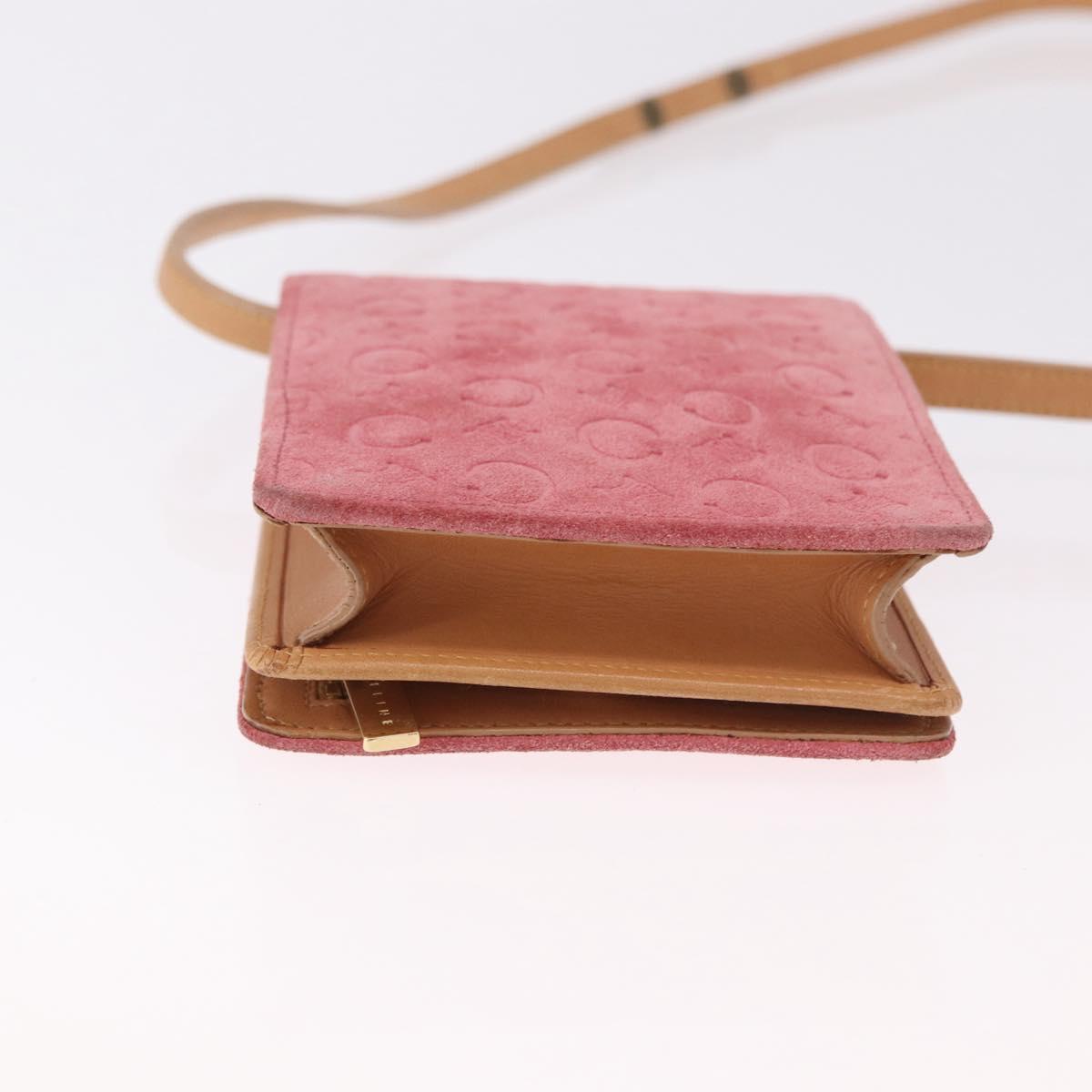 CELINE C Macadam Canvas Shoulder Wallet Suede Pink Gold Auth 192028A