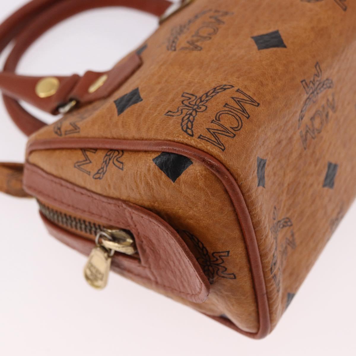 MCM Logogram Vicetos Mini Boston Bag PVC Leather 2way Brown Gold Auth 192029A
