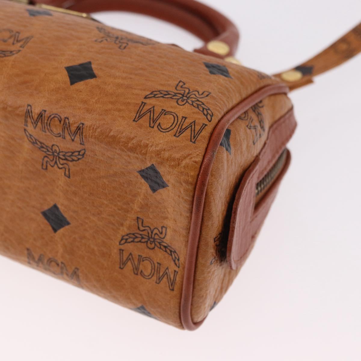 MCM Logogram Vicetos Mini Boston Bag PVC Leather 2way Brown Gold Auth 192029A