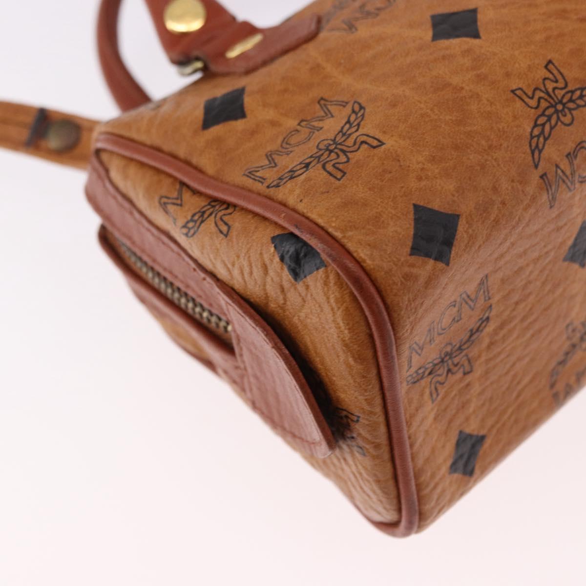 MCM Logogram Vicetos Mini Boston Bag PVC Leather 2way Brown Gold Auth 192029A