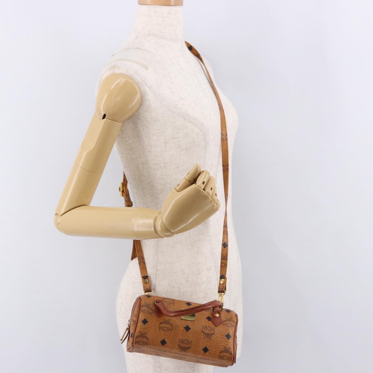 MCM Logogram Vicetos Mini Boston Bag PVC Leather 2way Brown Gold Auth 192029A