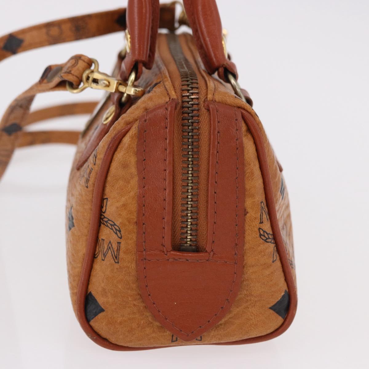 MCM Logogram Vicetos Mini Boston Bag PVC Leather 2way Brown Gold Auth 192029A