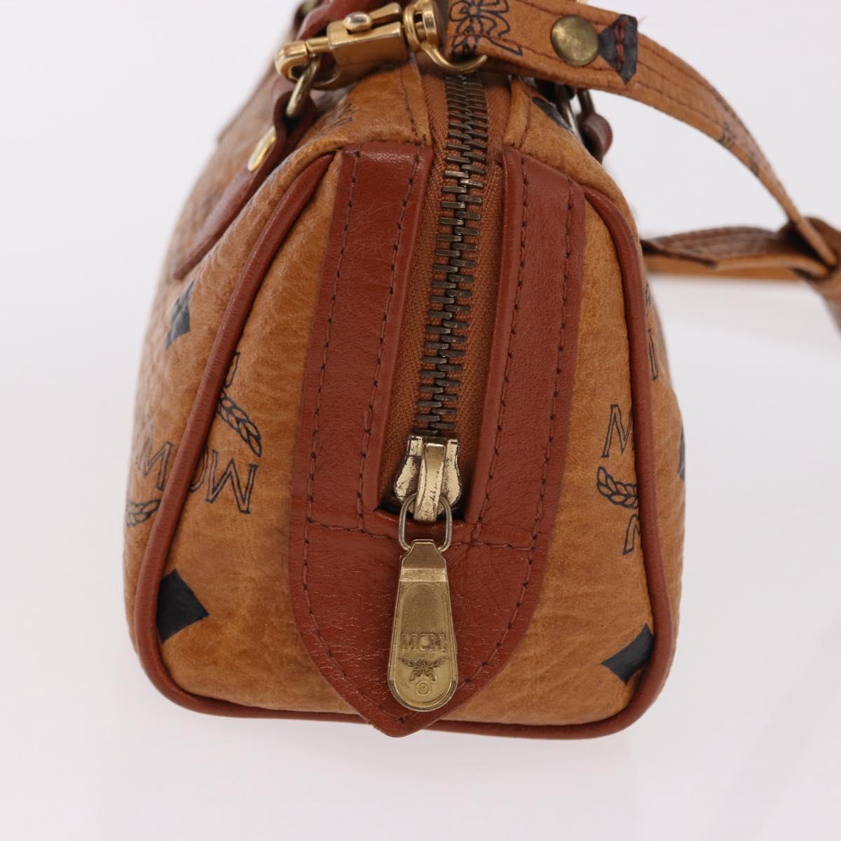 MCM Logogram Vicetos Mini Boston Bag PVC Leather 2way Brown Gold Auth 192029A