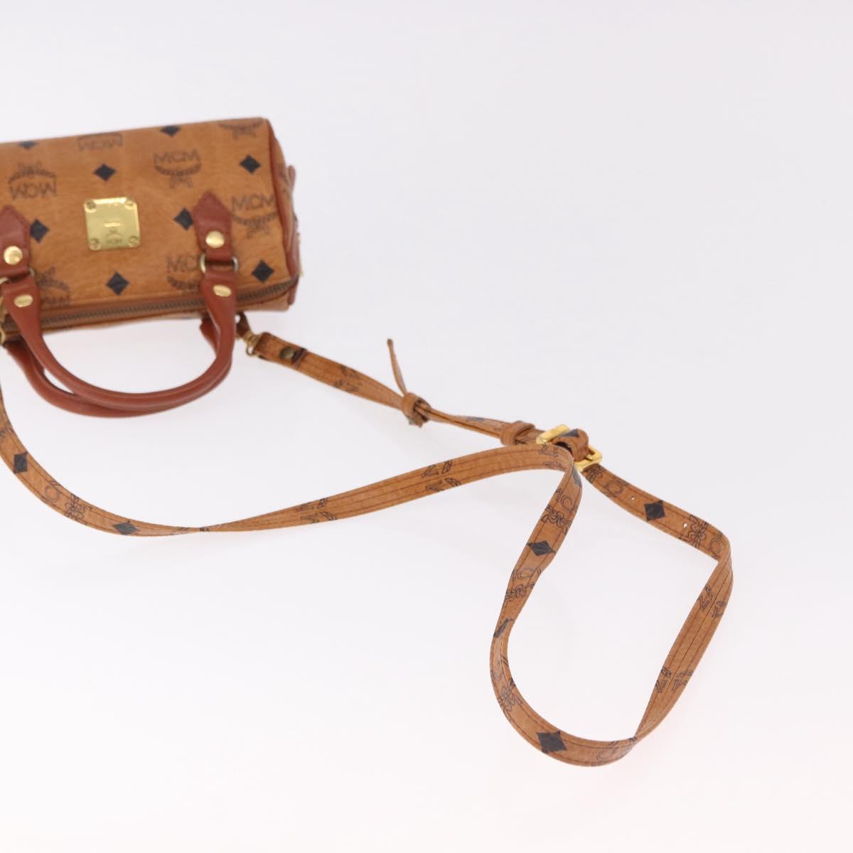 MCM Logogram Vicetos Mini Boston Bag PVC Leather 2way Brown Gold Auth 192029A