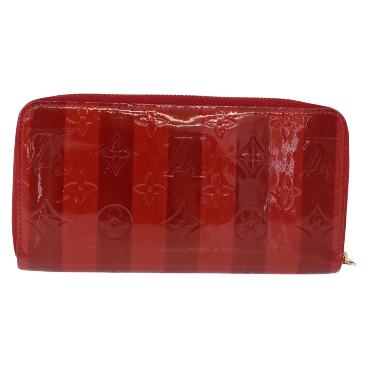 LOUIS VUITTON Vernis Rayure Zippy Long Wallet Pomme D'amour M91718 Auth 192031