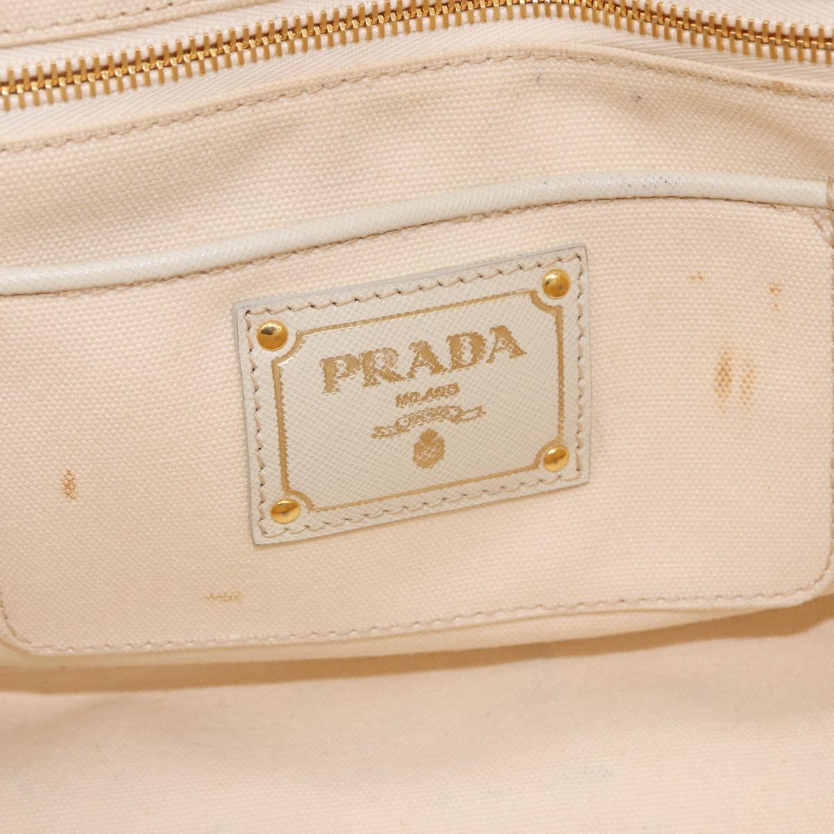PRADA Canapa M Hand Bag Canvas Ivory Gold Auth 192036A