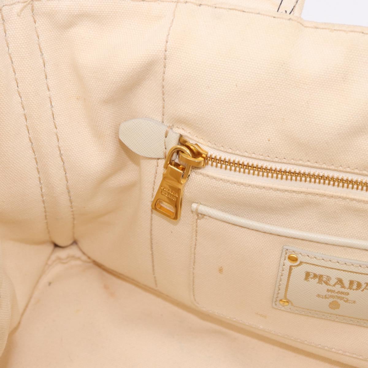 PRADA Canapa M Hand Bag Canvas Ivory Gold Auth 192036A