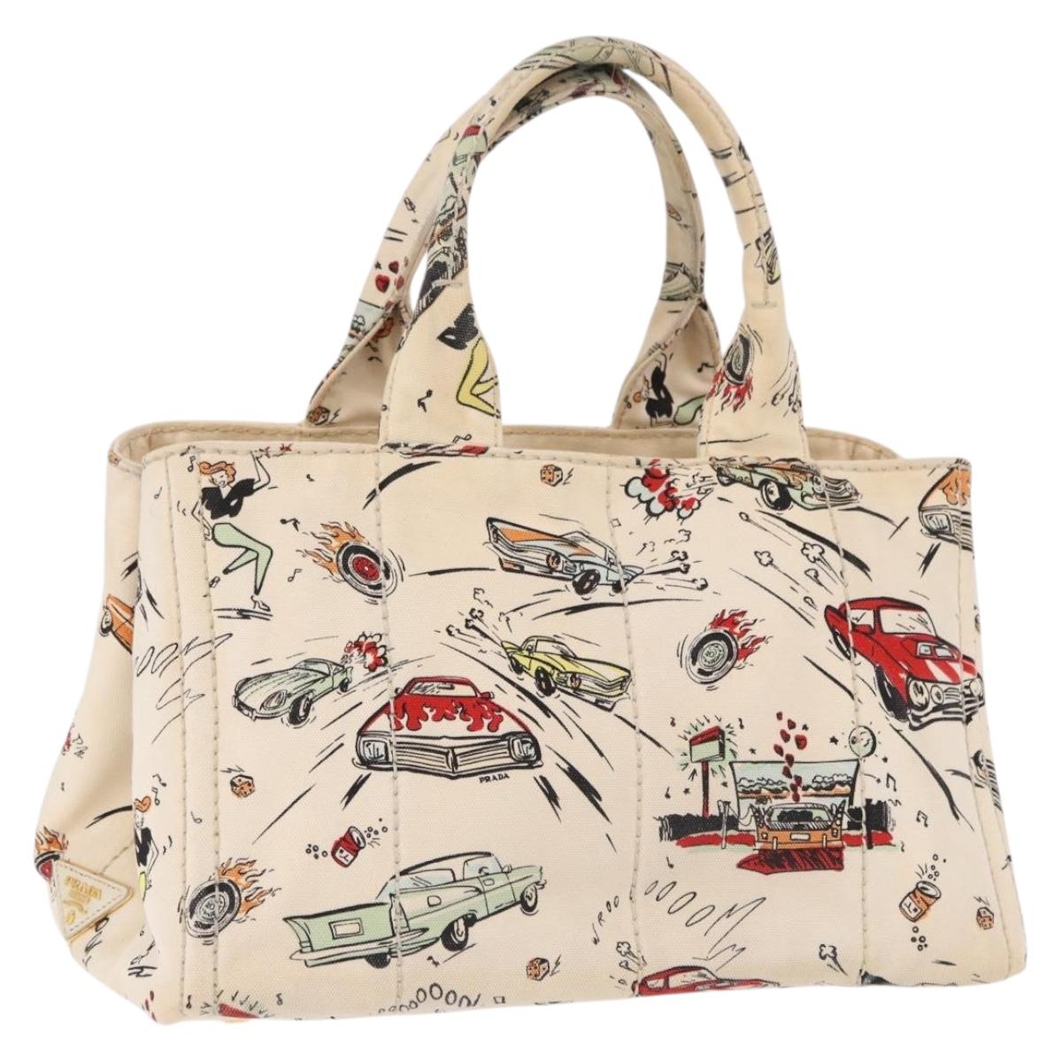 PRADA Canapa M Hand Bag Canvas Ivory Gold Auth 192036A