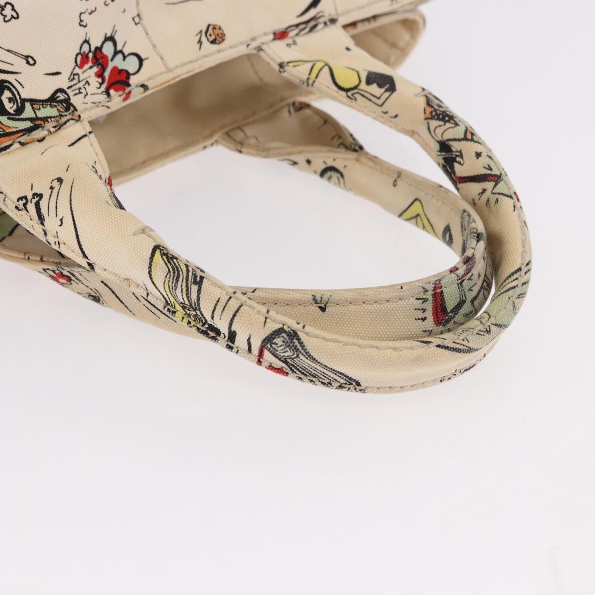 PRADA Canapa M Hand Bag Canvas Ivory Gold Auth 192036A
