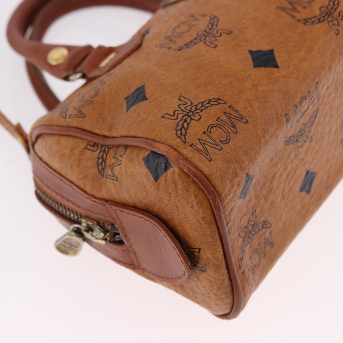 MCM Logogram Vicetos Mini Boston Bag PVC Leather 2way Brown Gold Auth 192038
