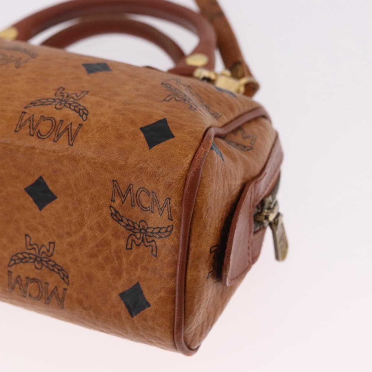 MCM Logogram Vicetos Mini Boston Bag PVC Leather 2way Brown Gold Auth 192038