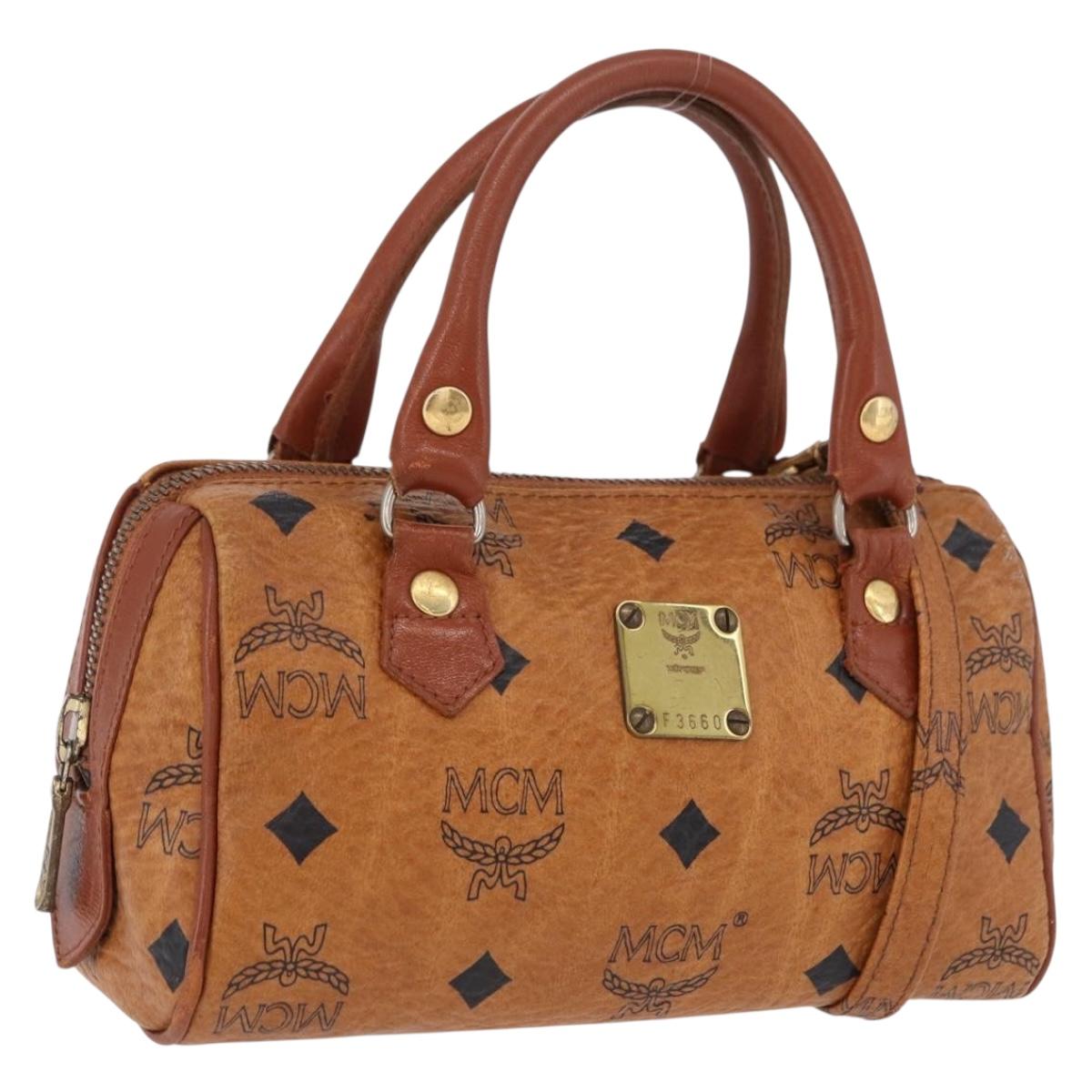 MCM Logogram Vicetos Mini Boston Bag PVC Leather 2way Brown Gold Auth 192038