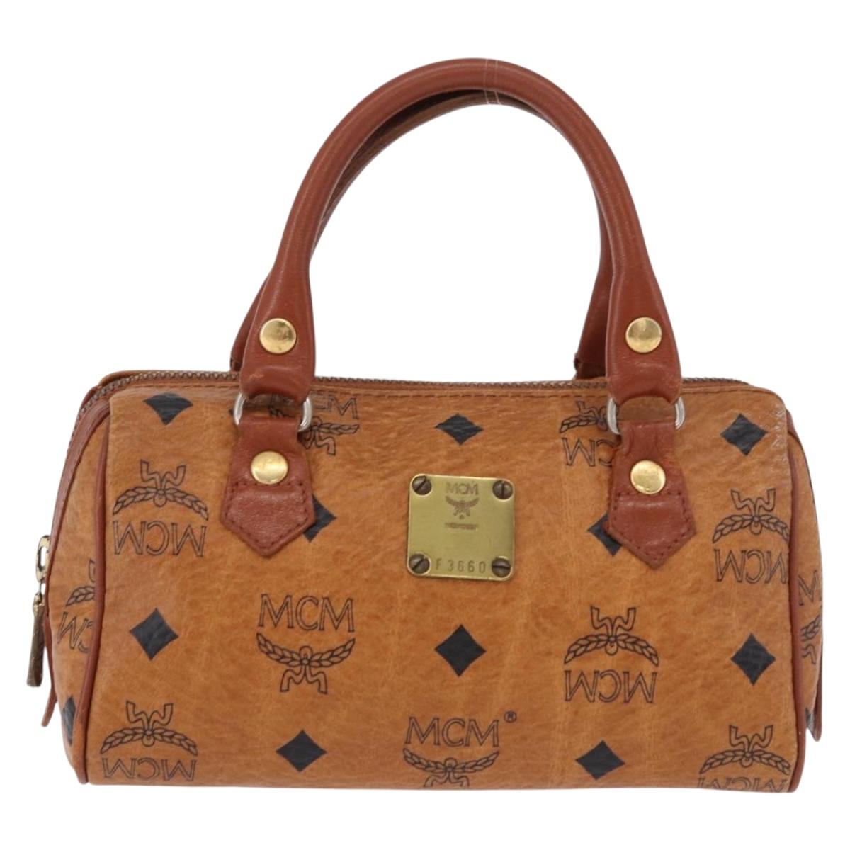 MCM Logogram Vicetos Mini Boston Bag PVC Leather 2way Brown Gold Auth 192038