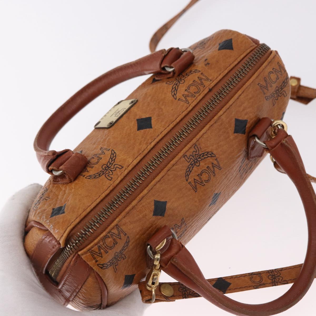 MCM Logogram Vicetos Mini Boston Bag PVC Leather 2way Brown Gold Auth 192038