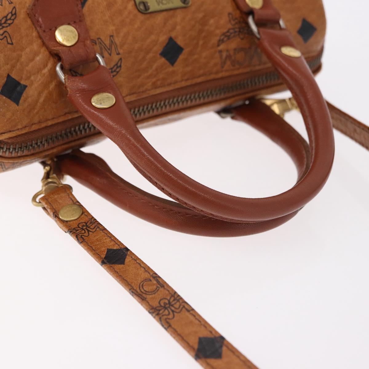 MCM Logogram Vicetos Mini Boston Bag PVC Leather 2way Brown Gold Auth 192038