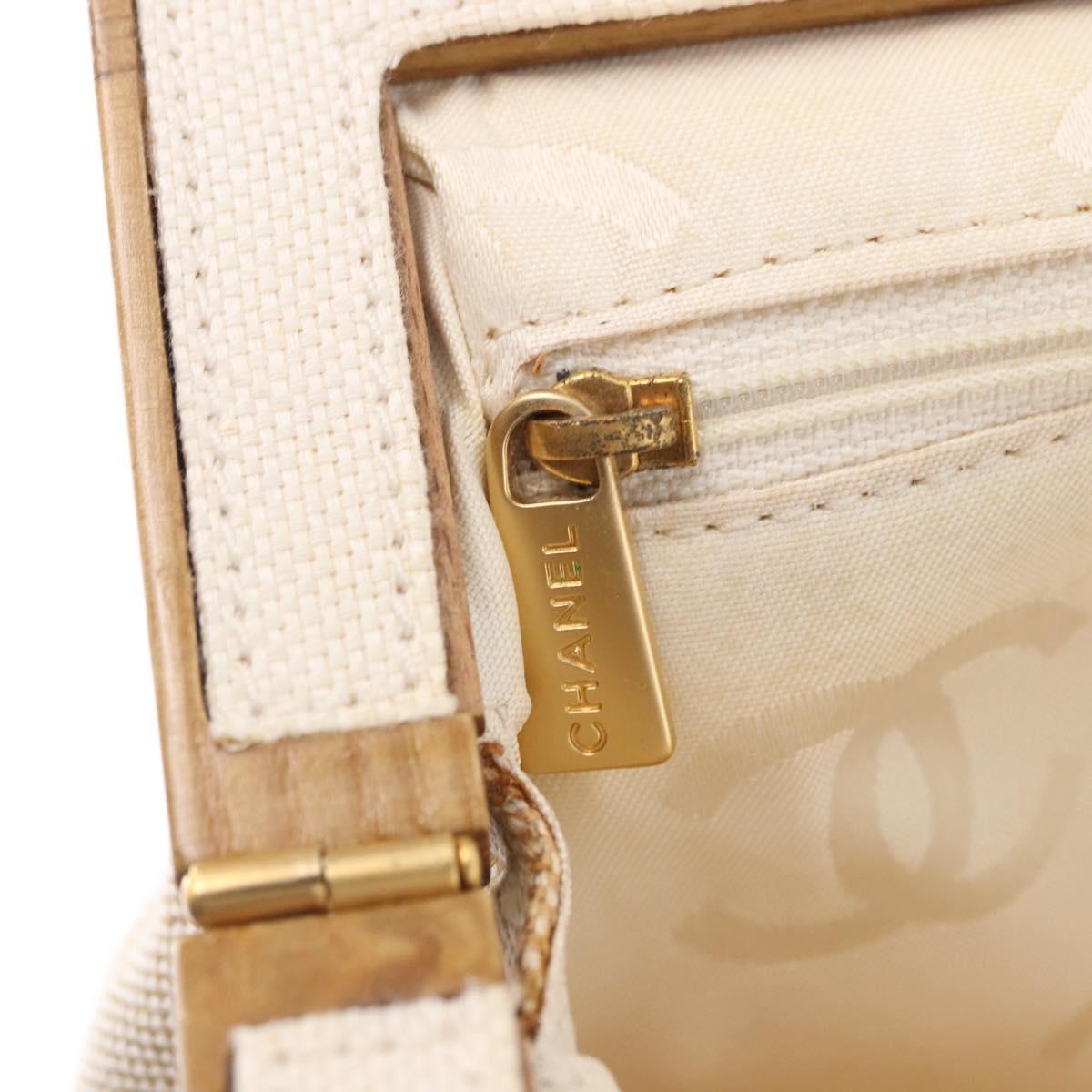 CHANEL Hand Bag Canvas Beige Gold CC Auth 192039V
