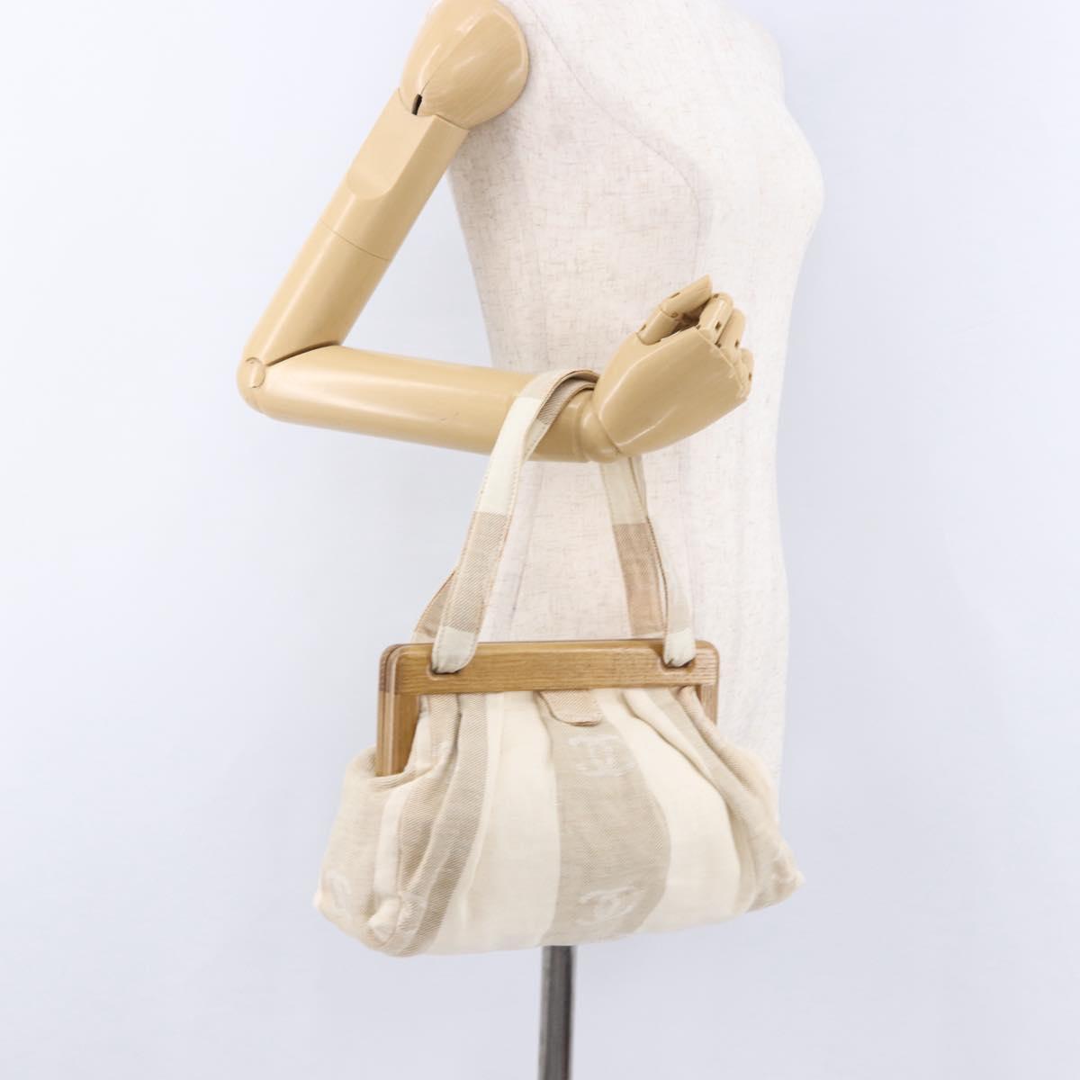 CHANEL Hand Bag Canvas Beige Gold CC Auth 192039V